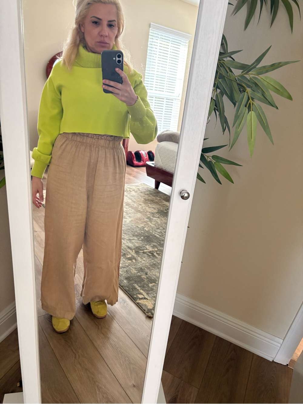 Cropped Neon Green Turtleneck Sweater - Women